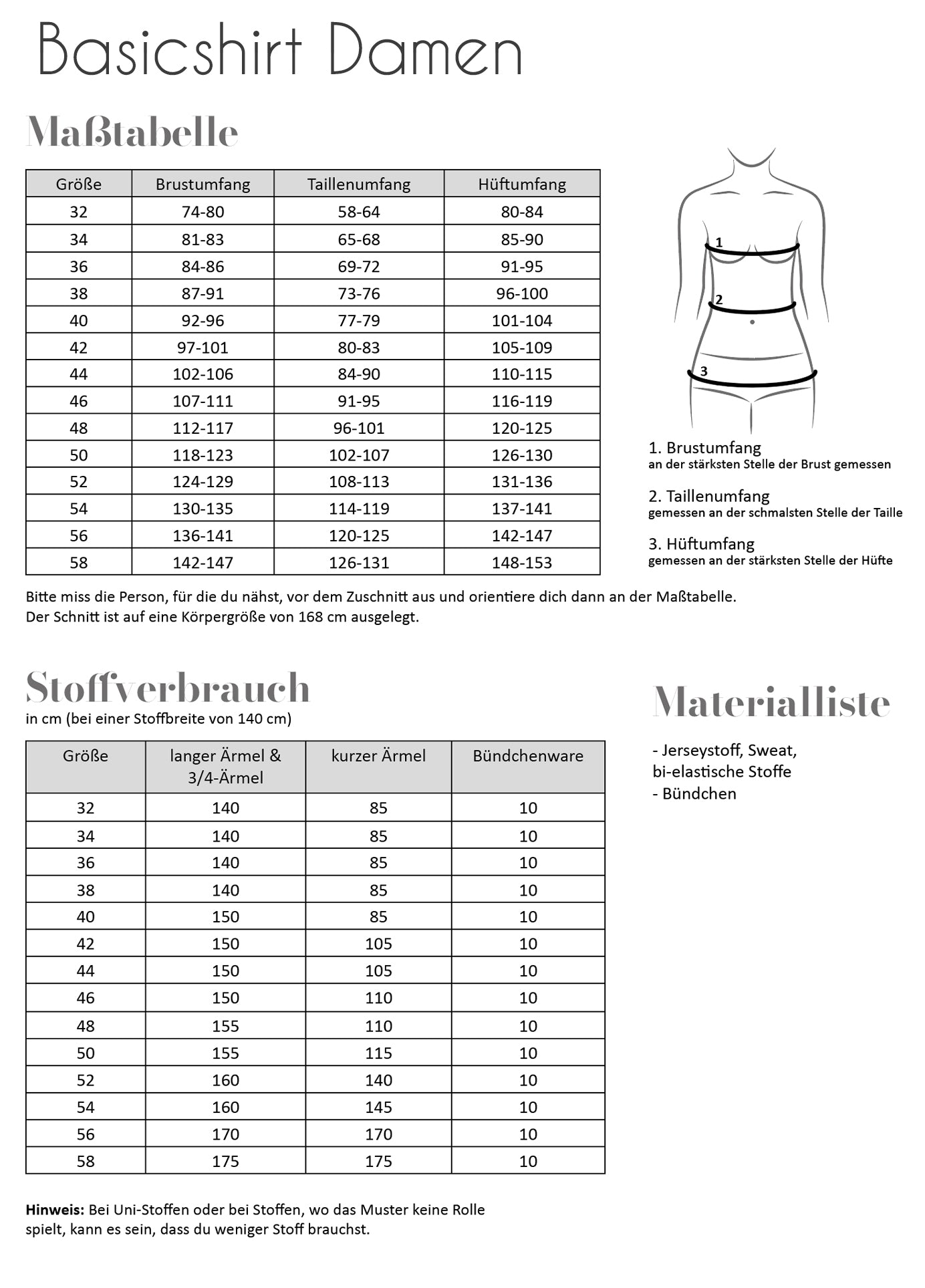 Papierschnittmuster Basicshirt Damen
