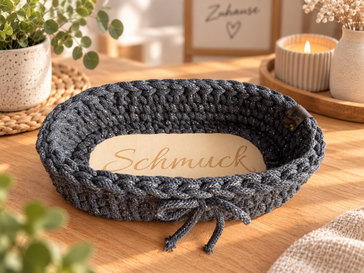 Häkelkorb oval - Schmuck - Charcoal Shine