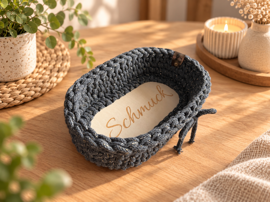 Häkelkorb oval - Schmuck - Charcoal Shine