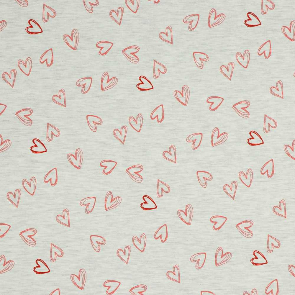 Jersey Stoff - Hearts meliert (Meterware ab 0.50m)