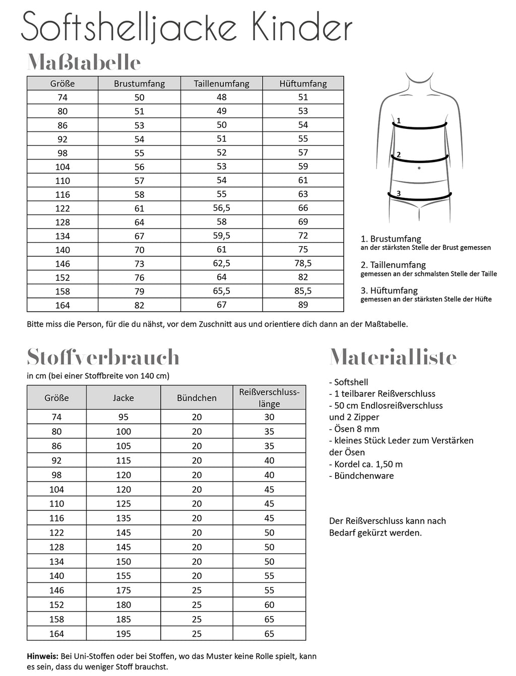 Papierschnittmuster Softshelljacke Kinder