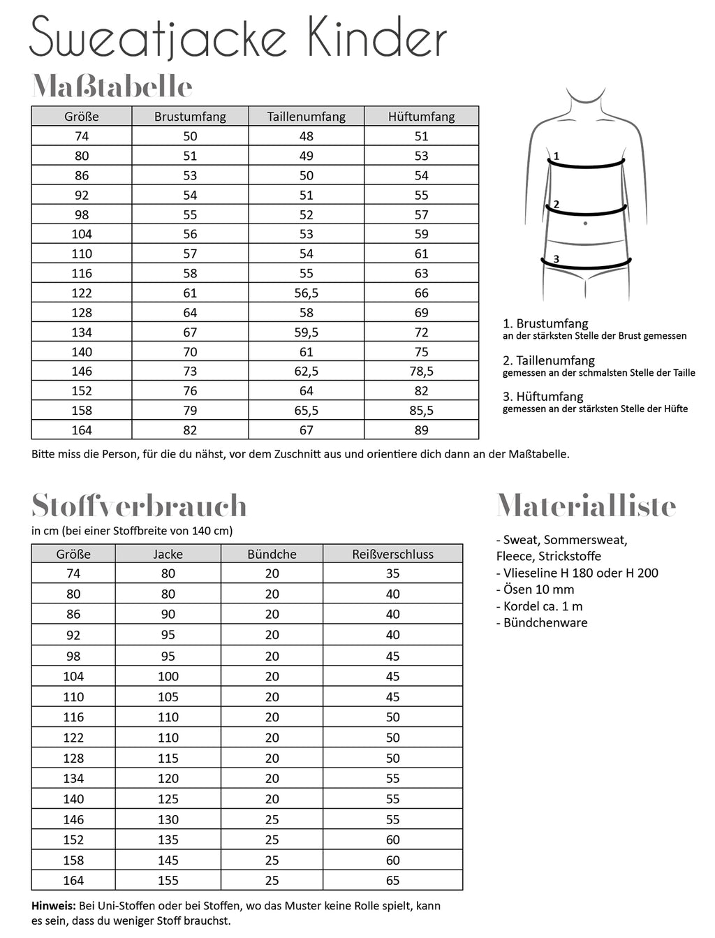 Papierschnittmuster Sweatjacke Kinder