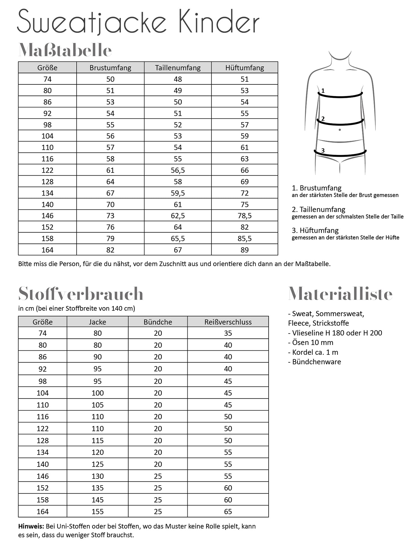 Papierschnittmuster Sweatjacke Kinder