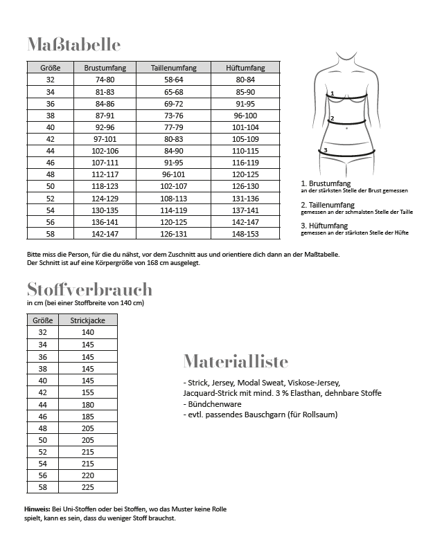 Papierschnittmuster Strickjacke Bea