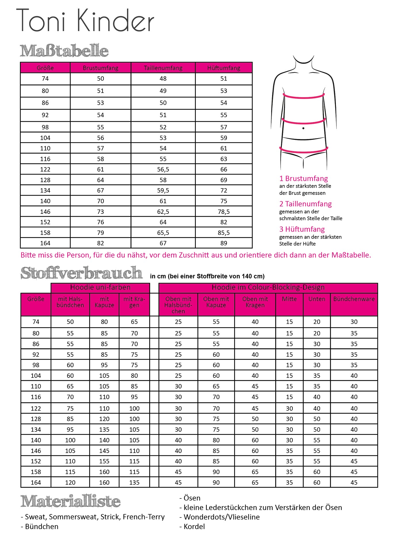 Papierschnittmuster Hoodie Toni Kinder