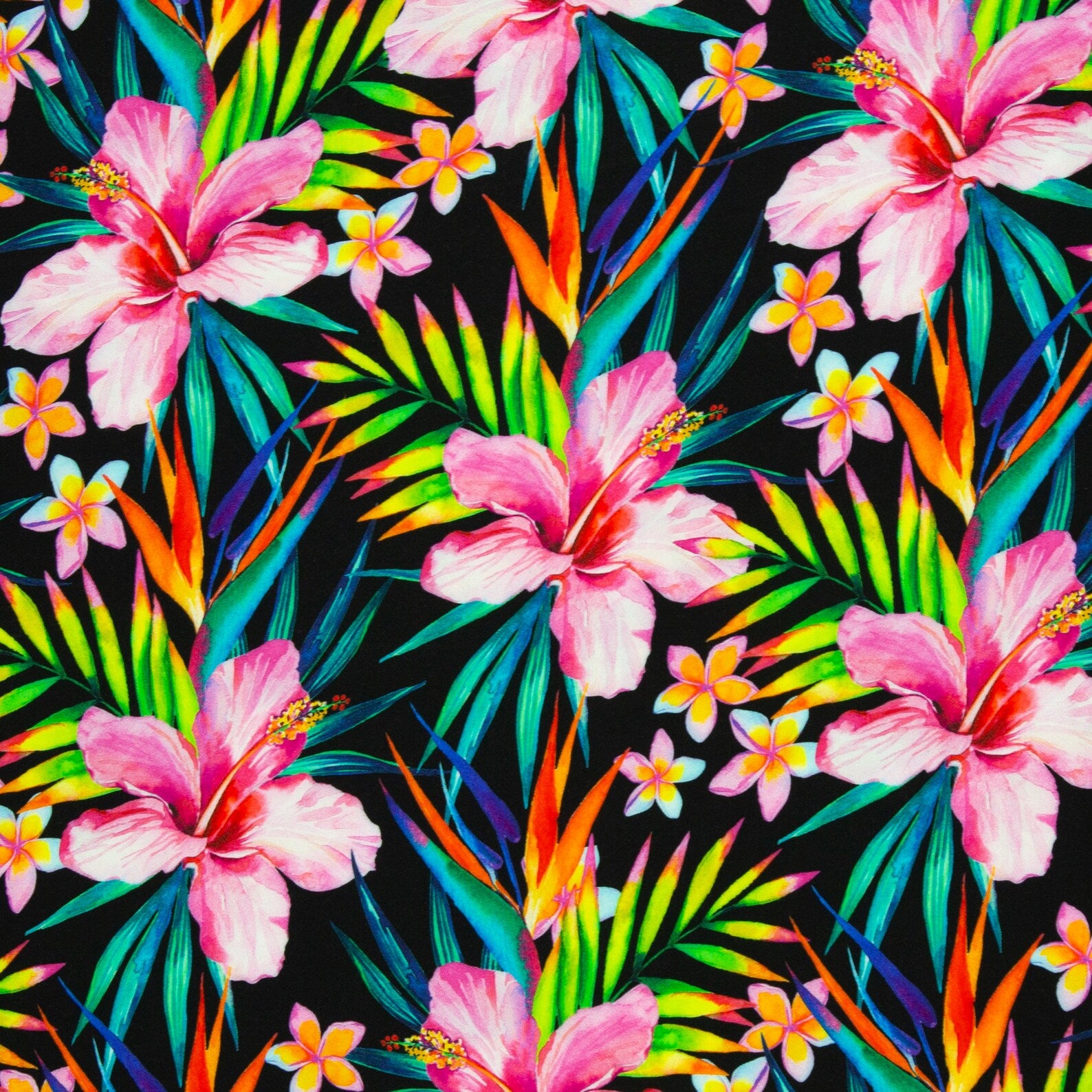 Viskose Stoff - Floral/Alken - Schwarz (Meterware ab 0.50m)