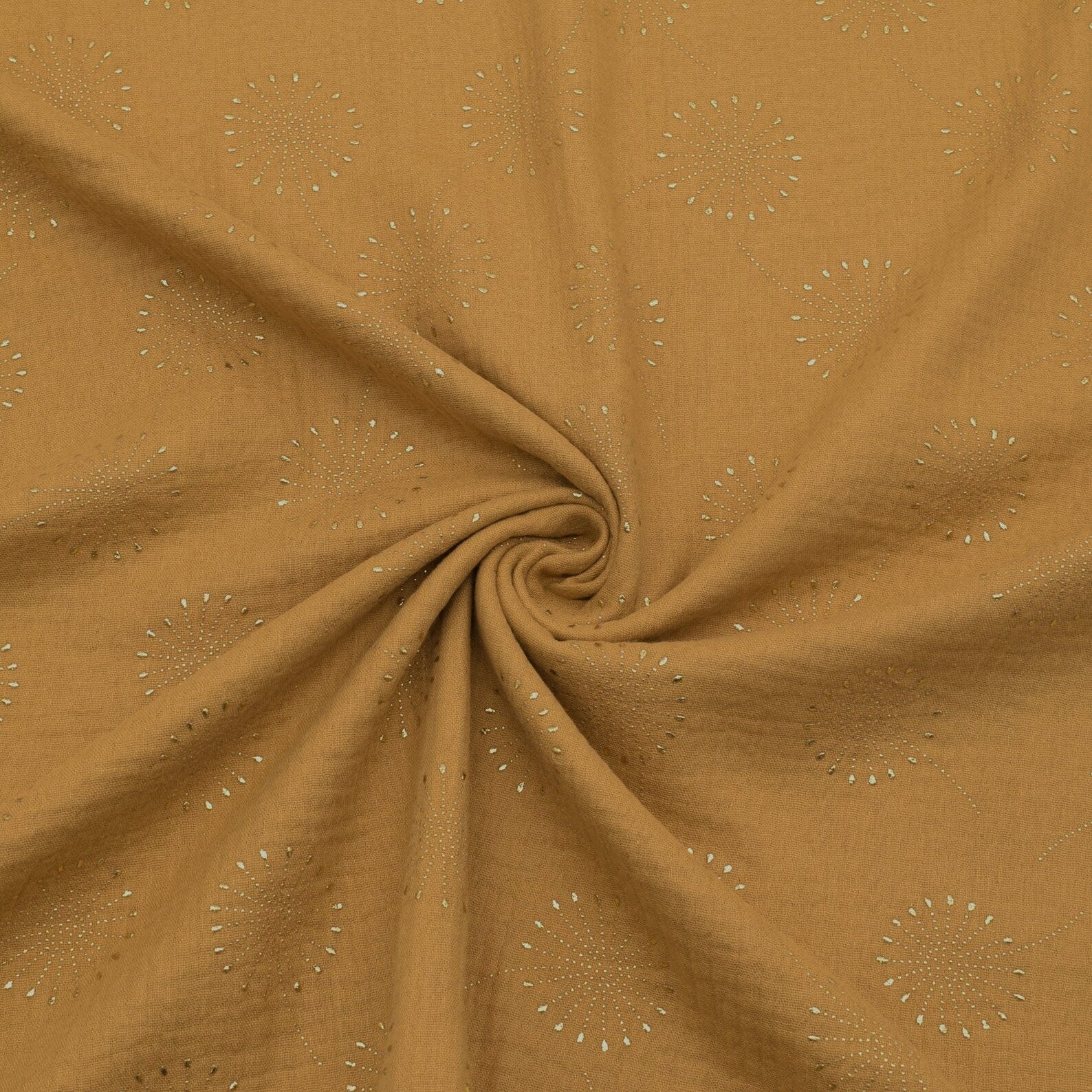Musselin Stoff - Pusteblumen - Ocker (Meterware ab 0.50m)