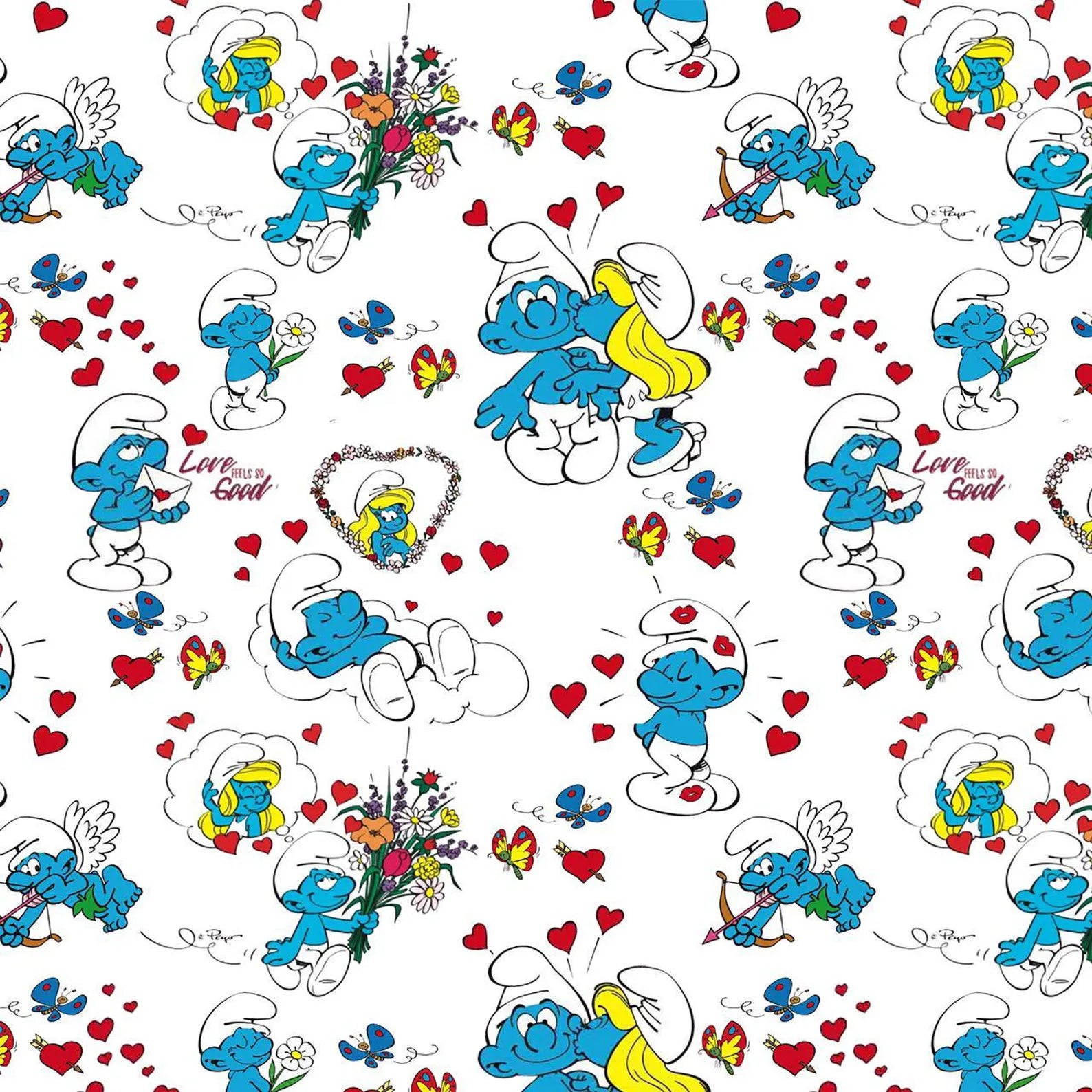 Jersey Stoff - Schlümpfe/Smurfs - Weiß (Meterware ab 0.50m)