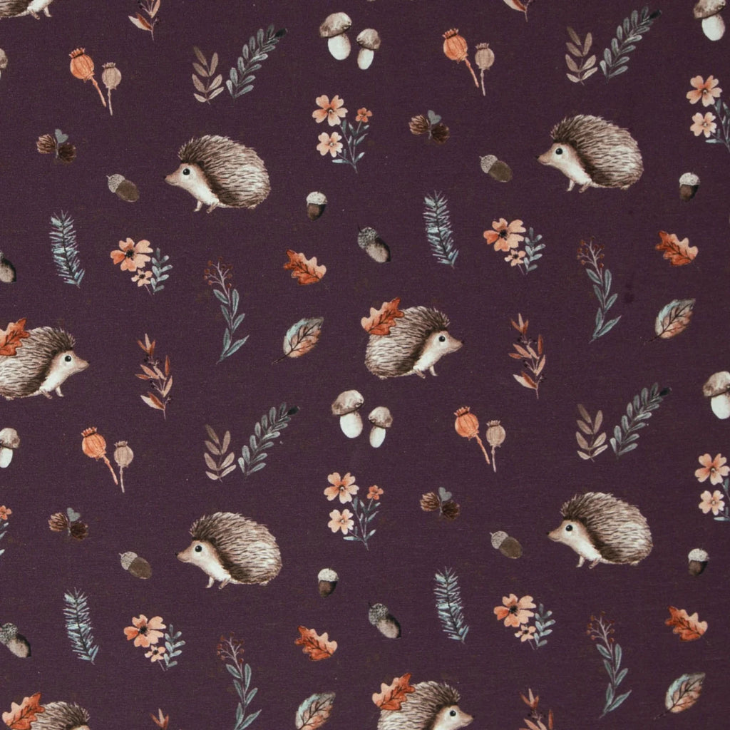 Jersey Stoff - Forest Animals - Igel beere (Meterware ab 0.50m)