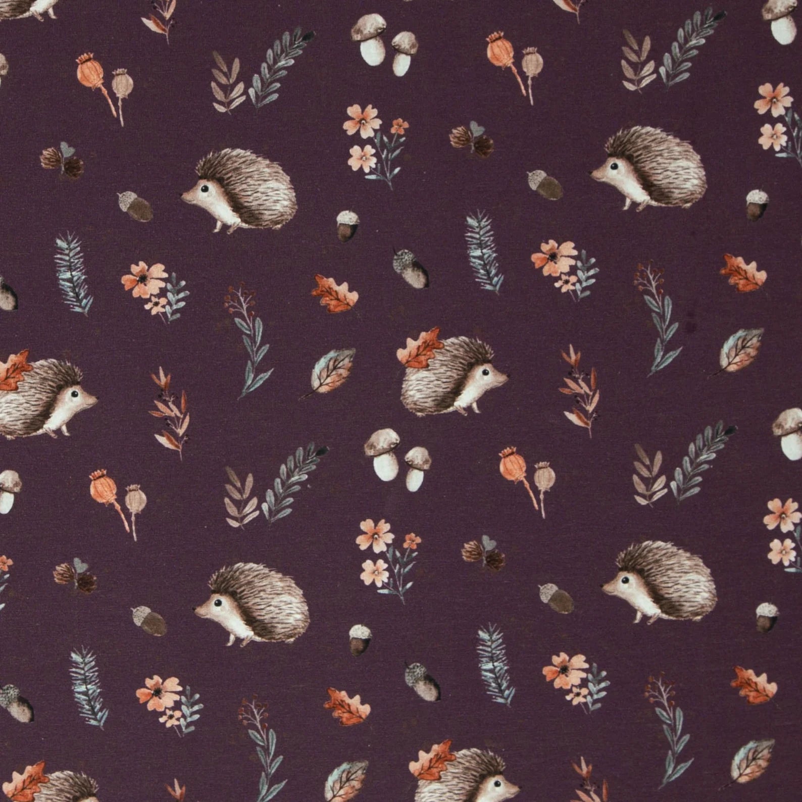 Jersey Stoff - Forest Animals - Igel beere (Meterware ab 0.50m)