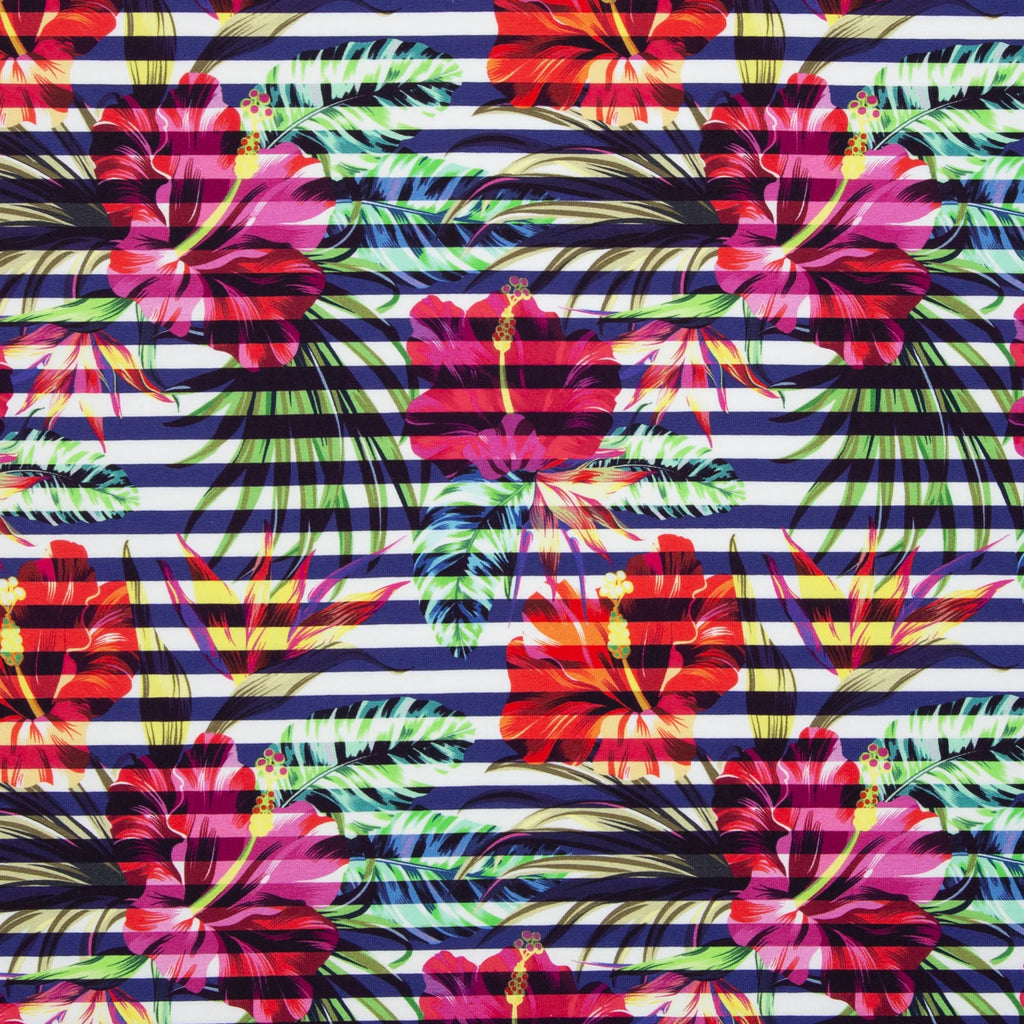 Jersey Stoff - Floral/Blumen/Berne - Blau (Meterware ab 0.50m)