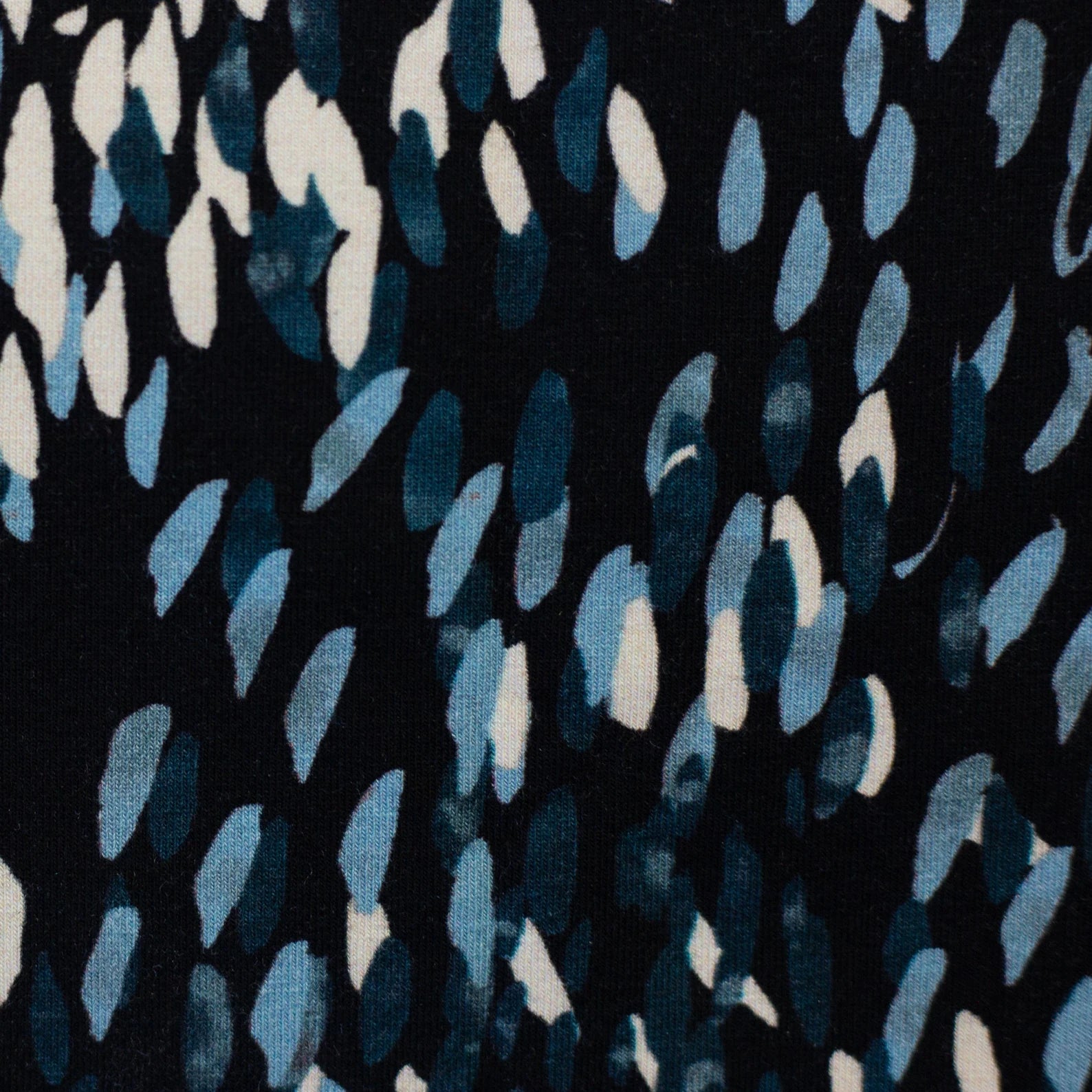 Modal Jersey Stoff - Abstrakt - Tupfen/Blätter - blau/weiß (Meterware ab 0.50m)