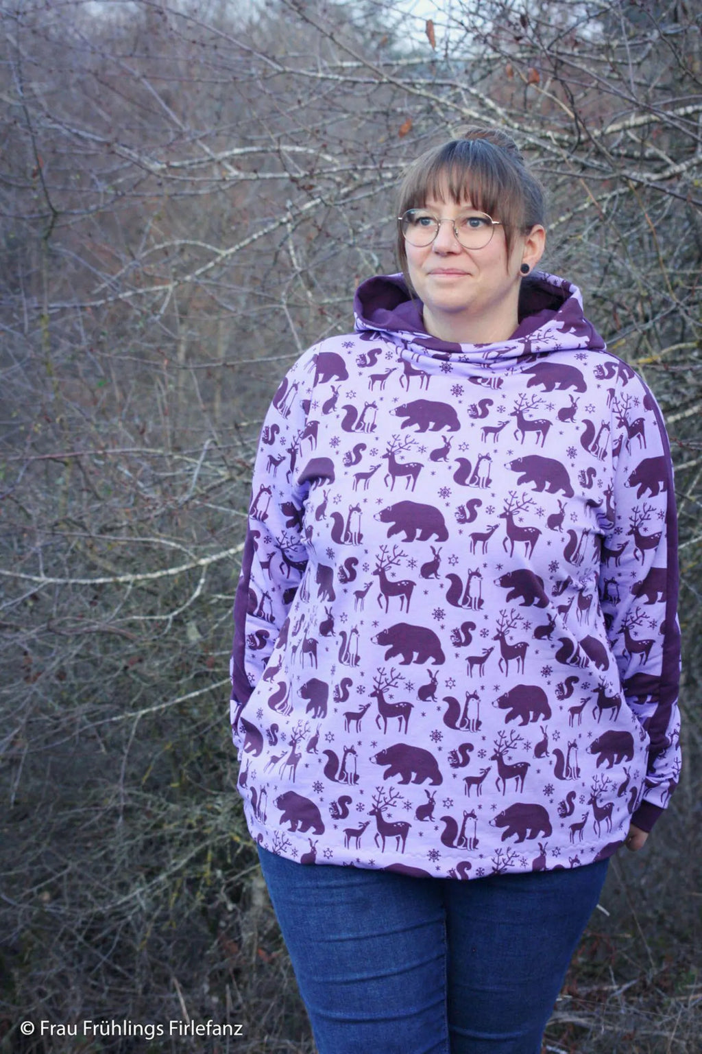 French Terry - Waldtiere by Käselotti - Purple (Meterware ab 0.50m)