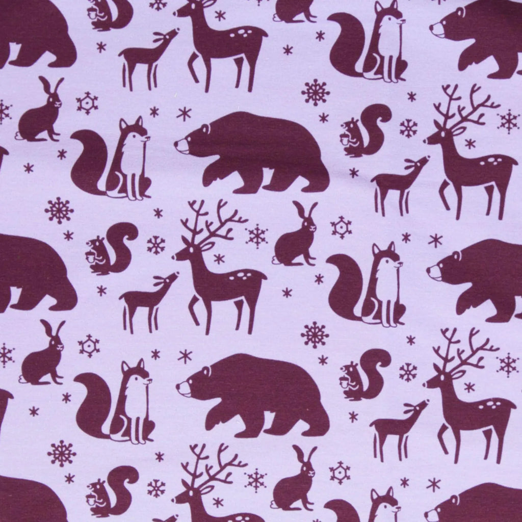 French Terry - Waldtiere by Käselotti - Purple (Meterware ab 0.50m)