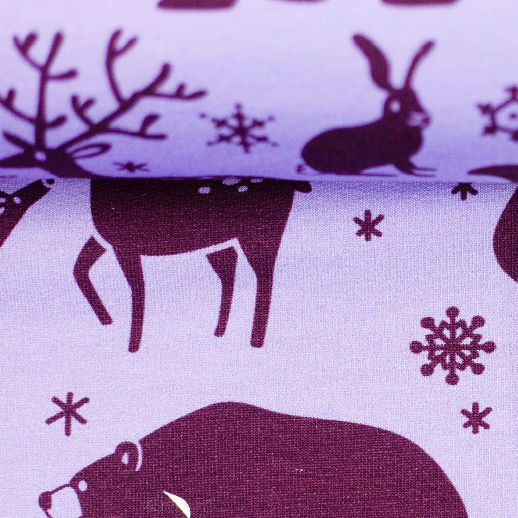 French Terry - Waldtiere by Käselotti - Purple (Meterware ab 0.50m)