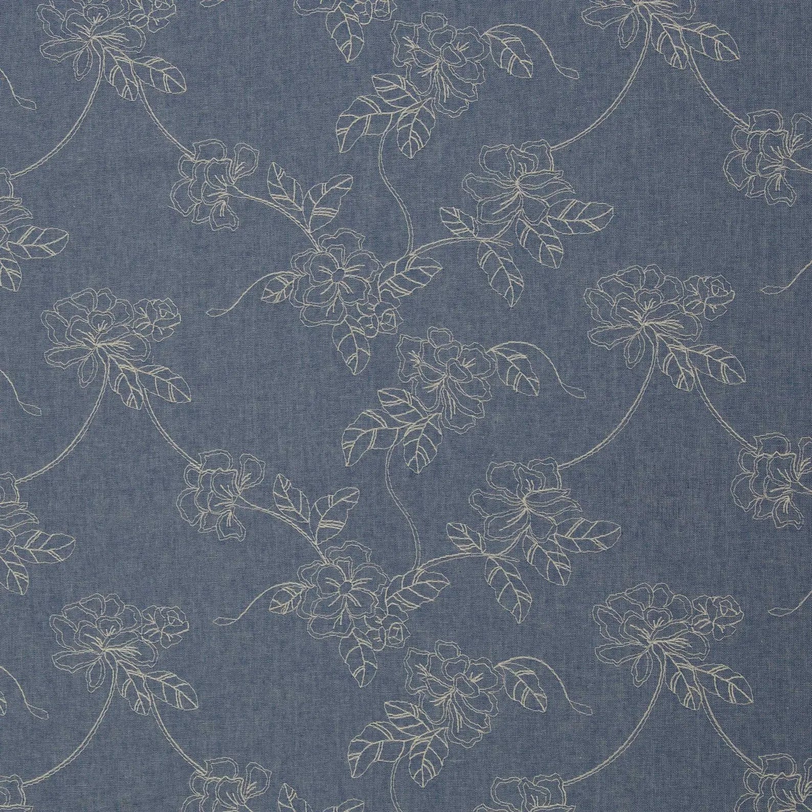 Baumwolle Jeansstoff - Hellblau mit Stickerei (Meterware ab 0.50m)