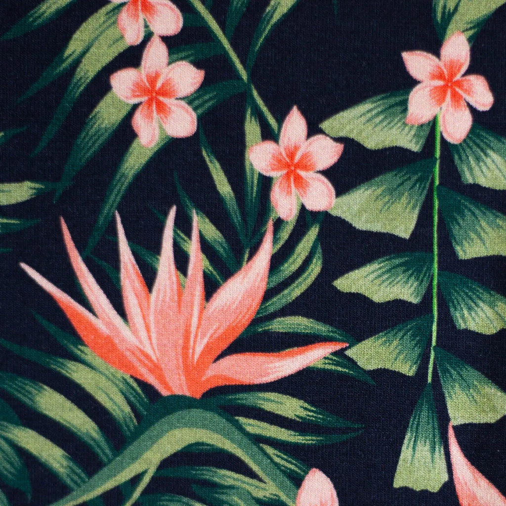 Jersey Stoff - Tropical Summer - Schwarz (Meterware ab 0.50m)