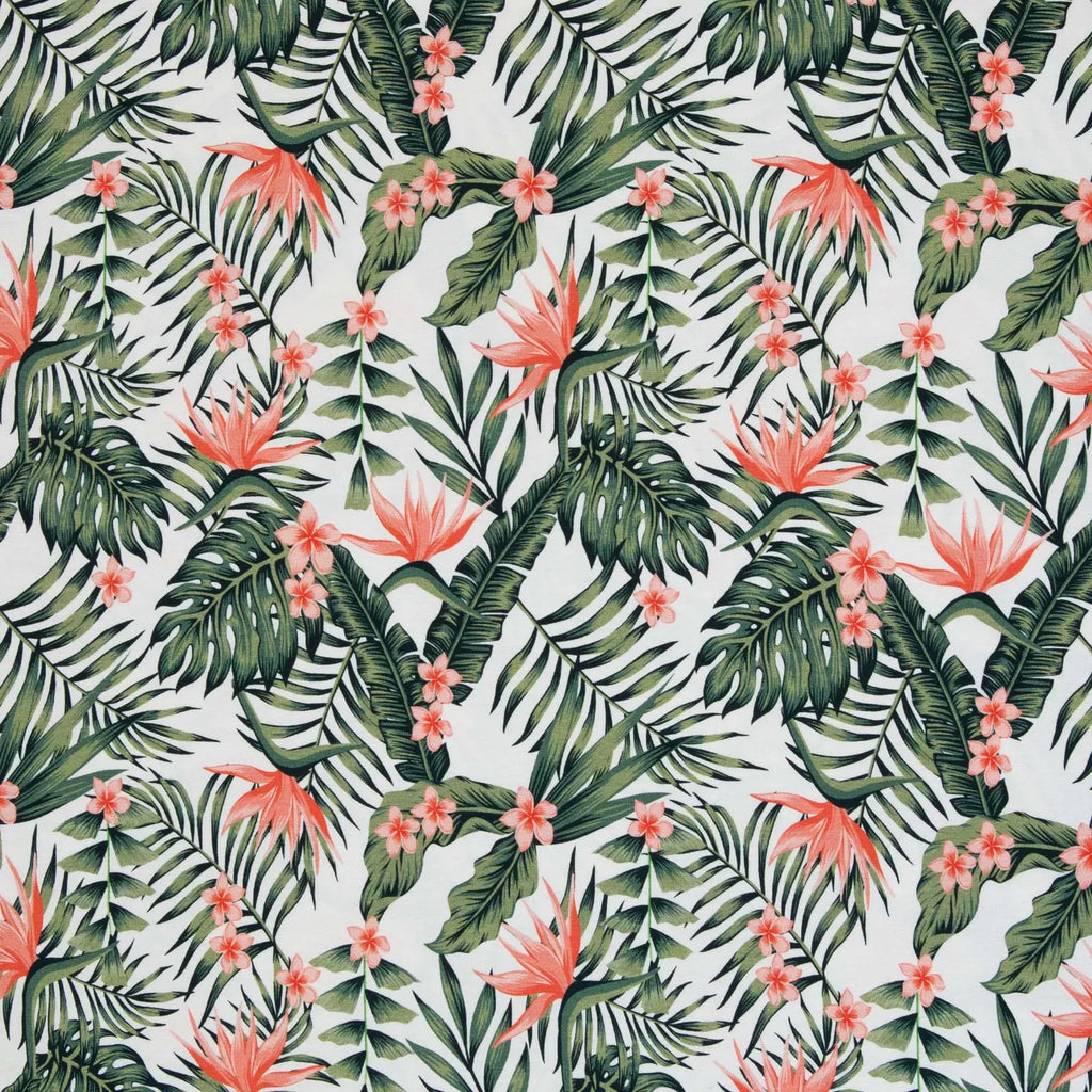 Jersey Stoff - Tropical Summer - Weiß (Meterware ab 0.50m)