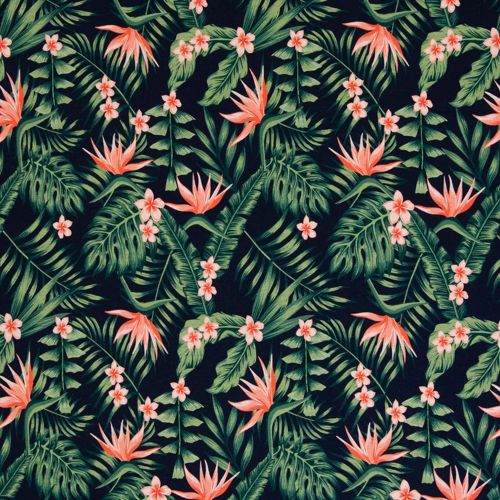 Jersey Stoff - Tropical Summer - Schwarz (Meterware ab 0.50m)