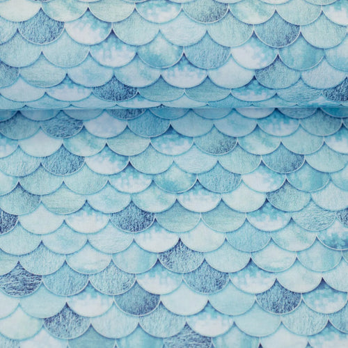 Baumwolle Webware - Mermaid, Schuppen, Schultütenstoff - blau (Meterware ab 0.50m)