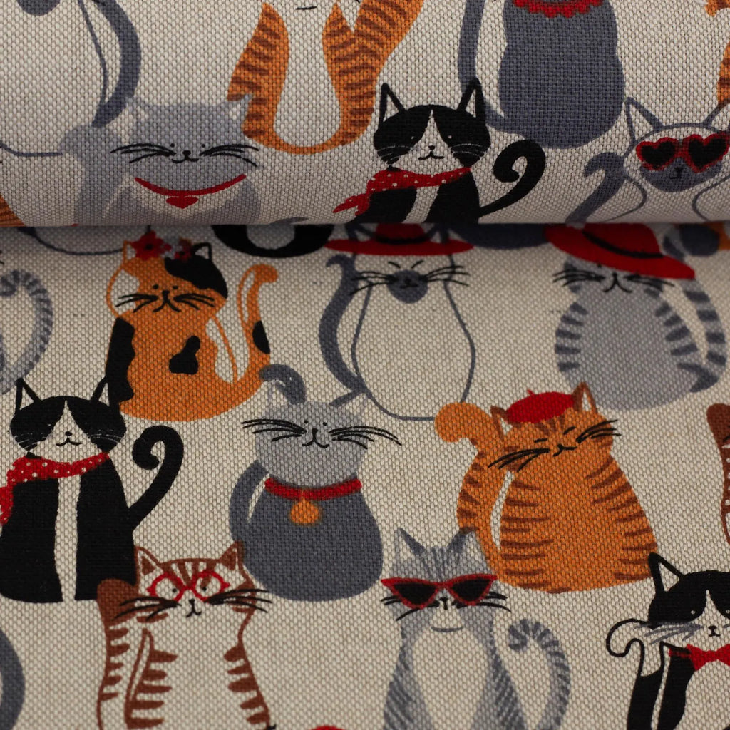 Canvas - Dekostoff - Cats Katzen - Linde (Meterware ab 0.50m)