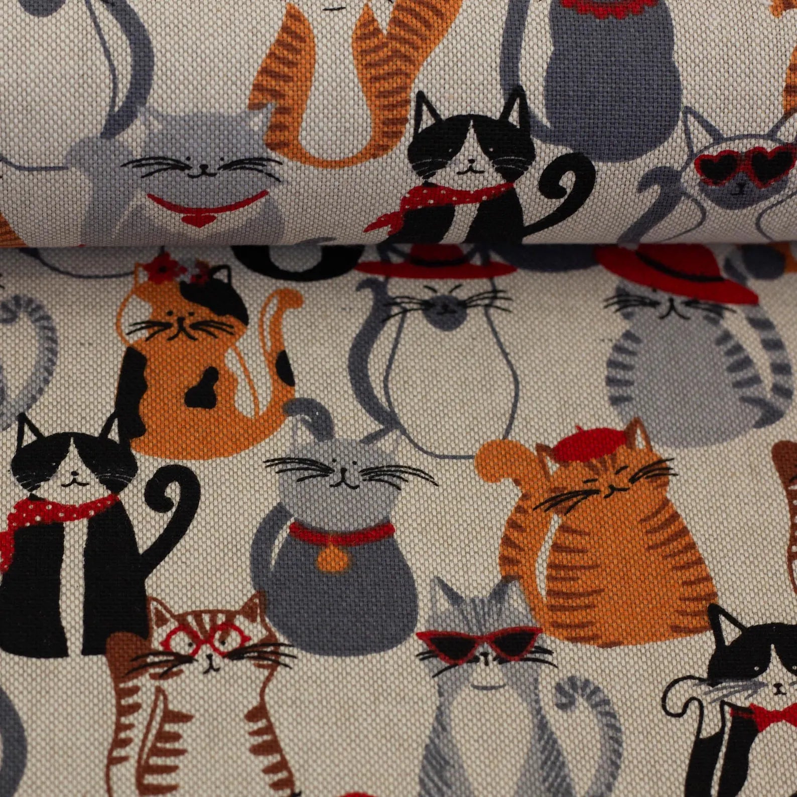 Canvas - Dekostoff - Cats Katzen - Linde (Meterware ab 0.50m)