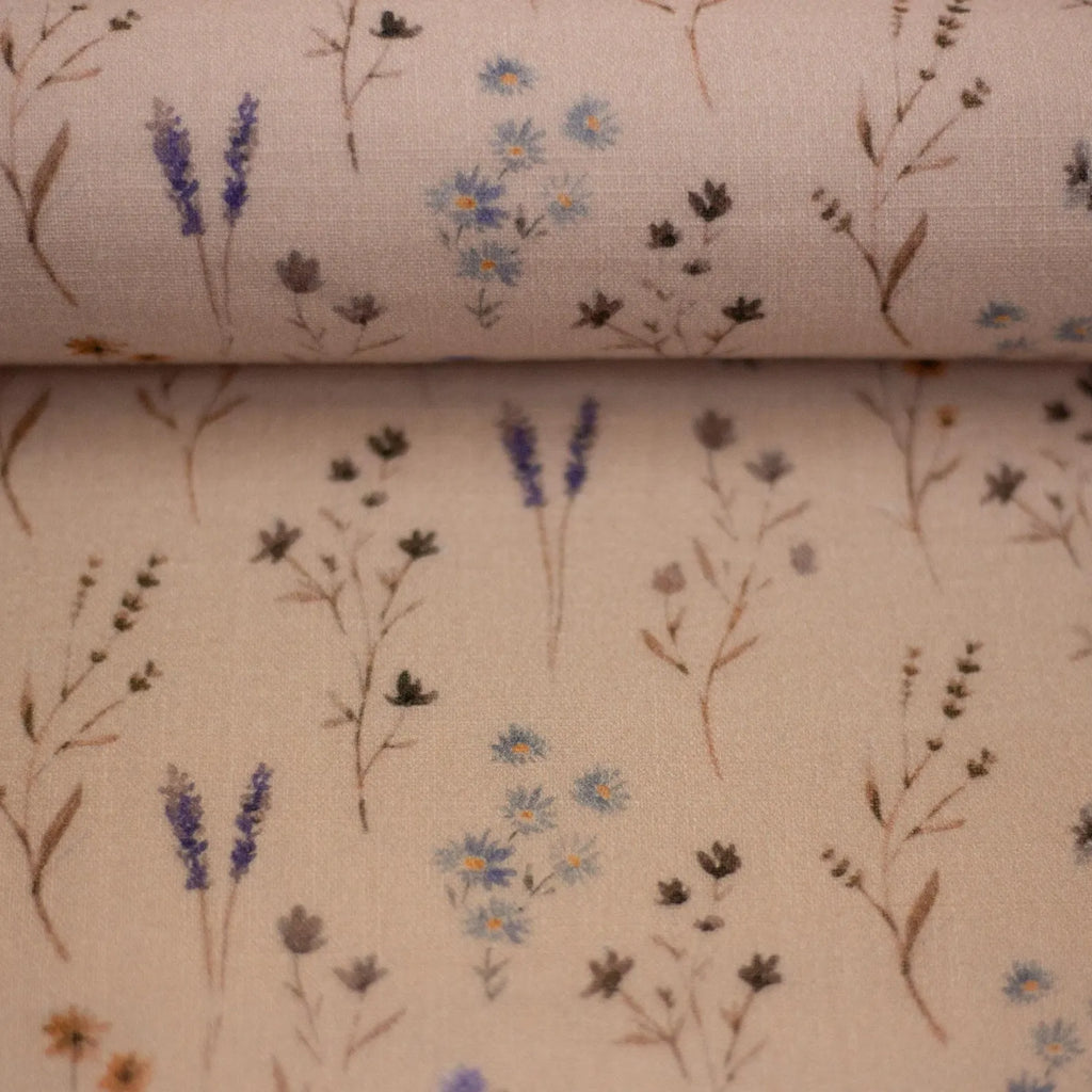 Musselin Stoff (glatt) - Blumen/Spring/Beige(Meterware ab 0.50m)