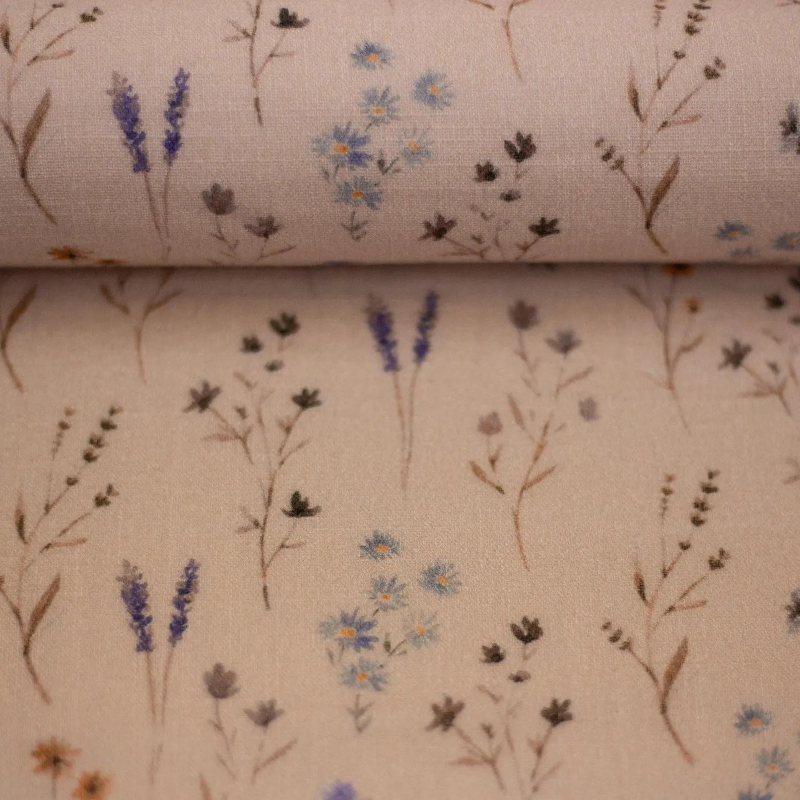 Musselin Stoff (glatt) - Blumen/Spring/Beige(Meterware ab 0.50m)