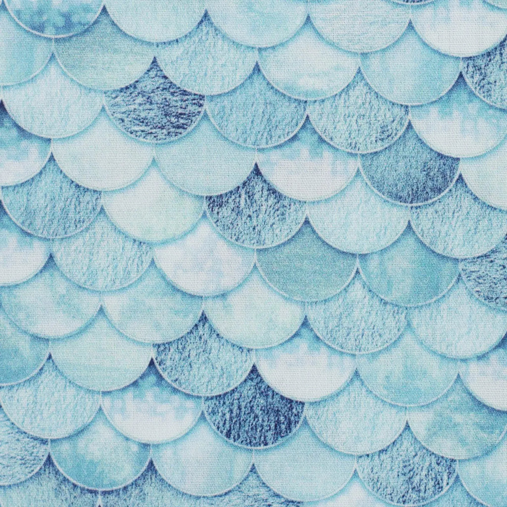 Baumwolle Webware - Mermaid, Schuppen, Schultütenstoff - blau (Meterware ab 0.50m)