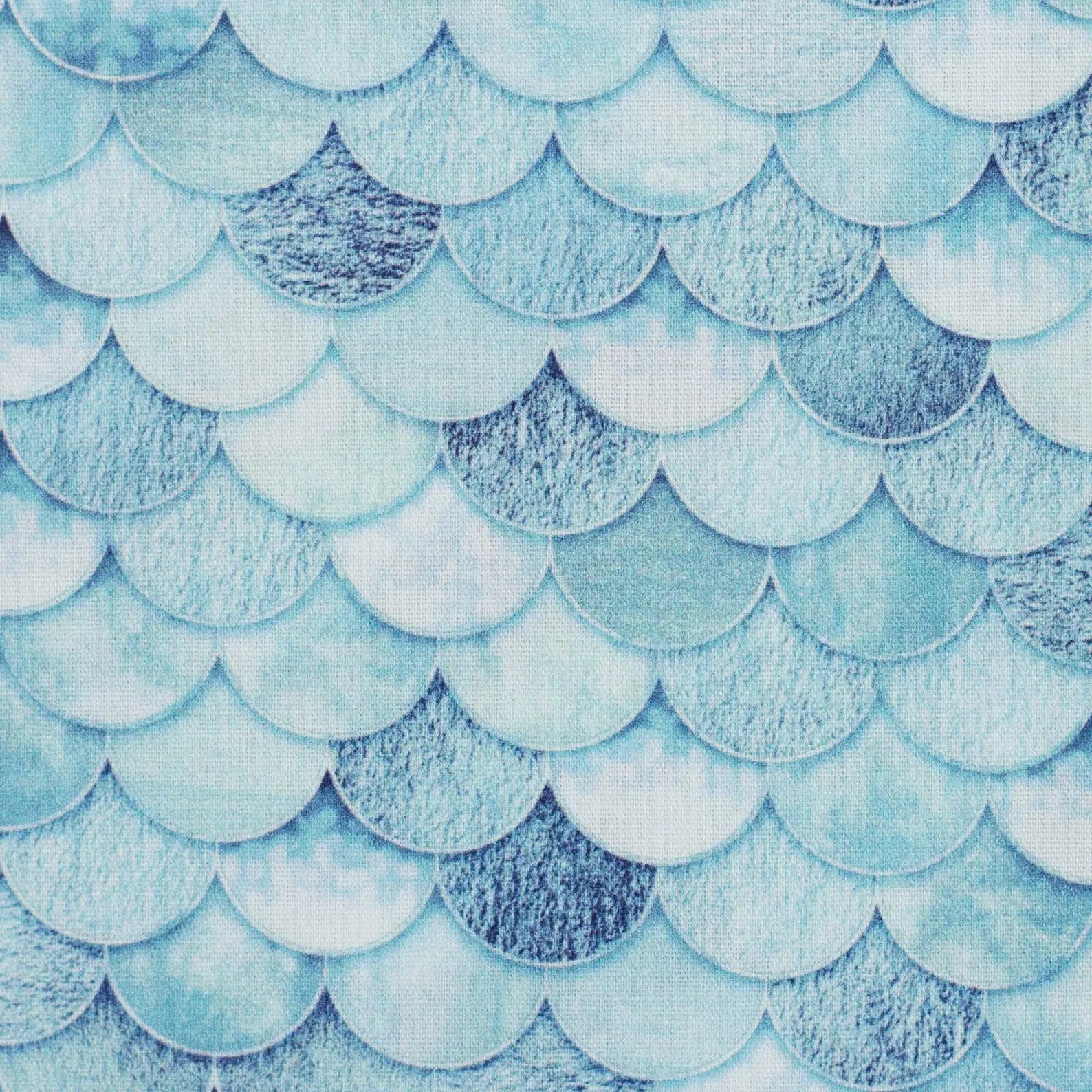 Baumwolle Webware - Mermaid, Schuppen, Schultütenstoff - blau (Meterware ab 0.50m)