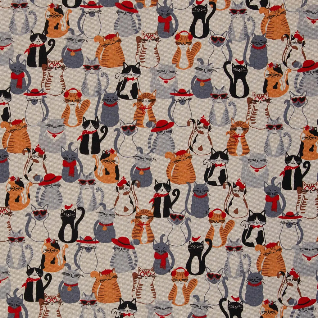 Canvas - Dekostoff - Cats Katzen - Linde (Meterware ab 0.50m)