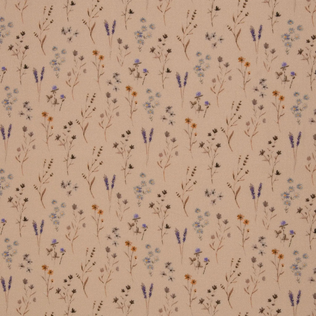 Musselin Stoff (glatt) - Blumen/Spring/Beige(Meterware ab 0.50m)