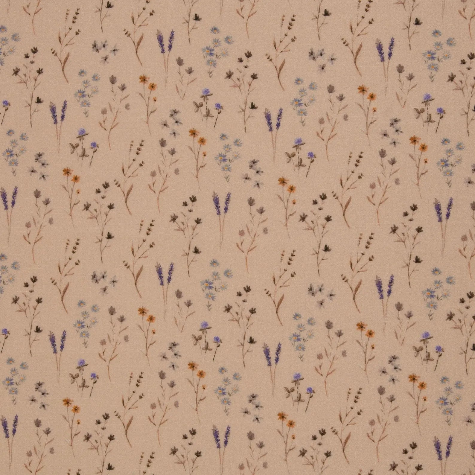 Musselin Stoff (glatt) - Blumen/Spring/Beige(Meterware ab 0.50m)
