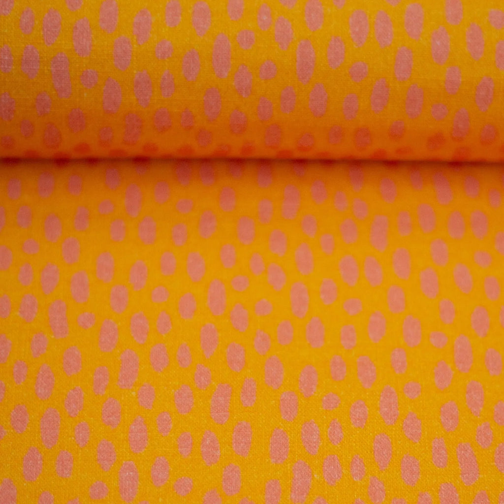 Musselin Stoff (glatt) - Yellow/Orange Dots - Punkte (Meterware ab 0.50m)