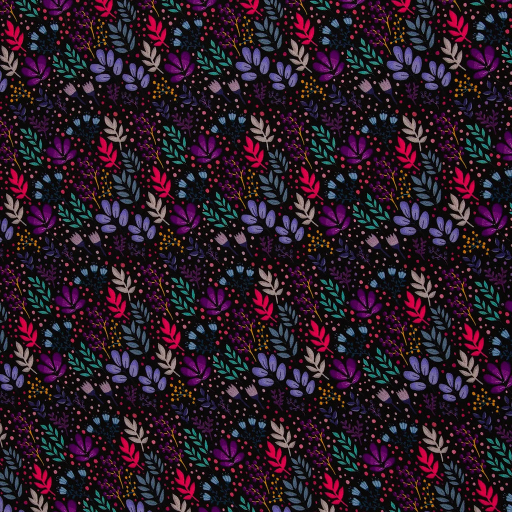 Viskose Webware - Wildblumen by Emjo Design - Schwarz (Meterware ab 0.50m)