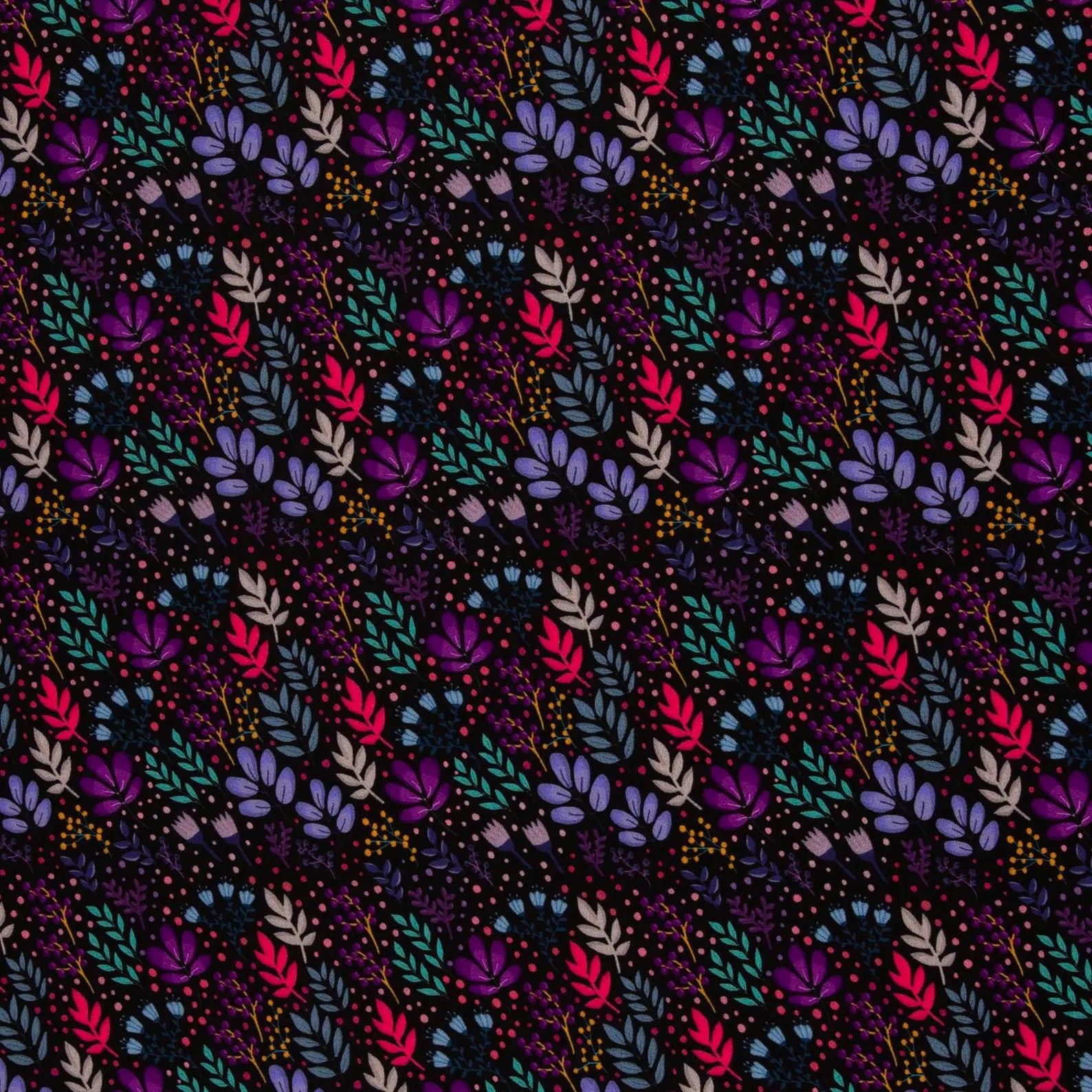 Viskose Webware - Wildblumen by Emjo Design - Schwarz (Meterware ab 0.50m)