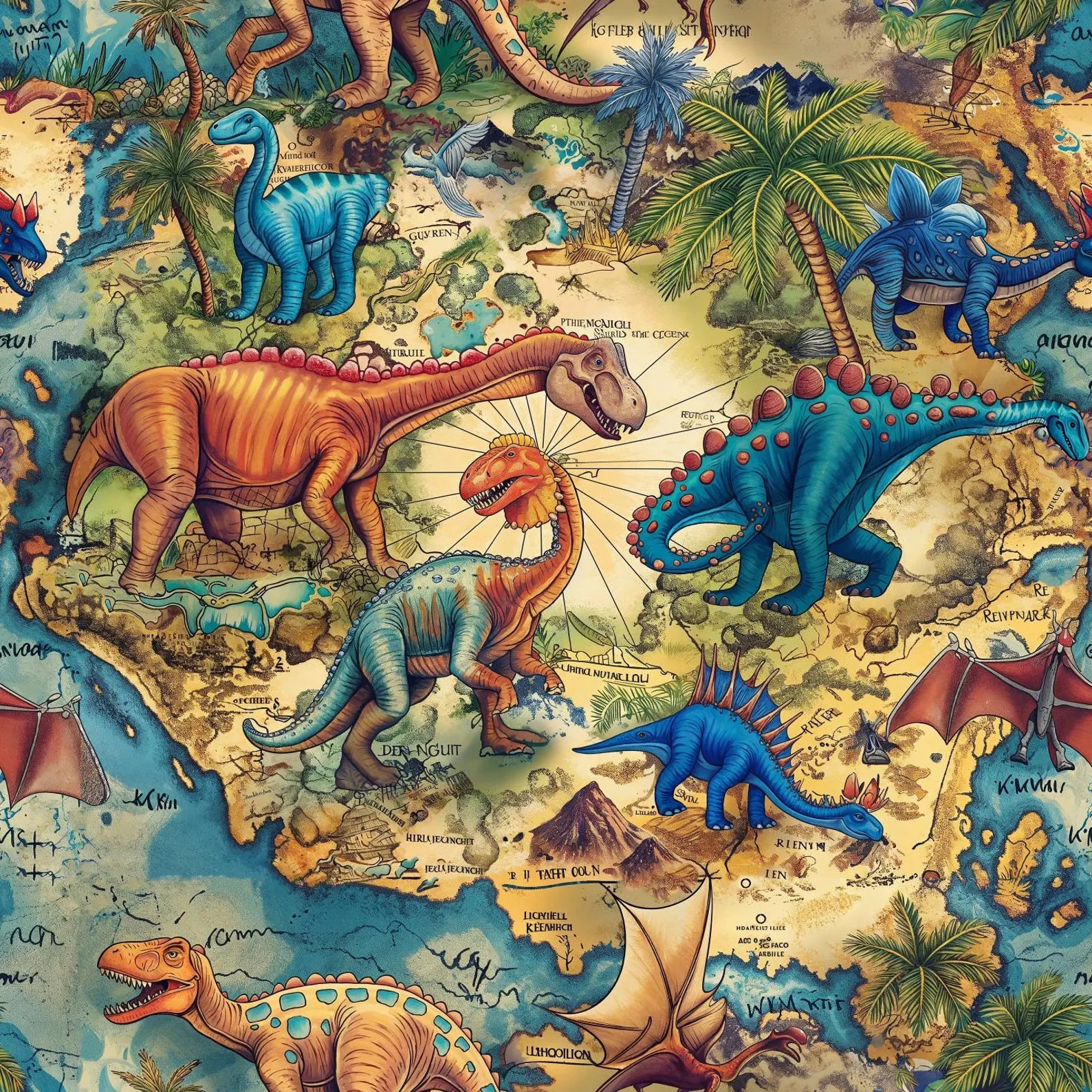 French Terry - Dino Weltkarte (Meterware ab 0.5m)