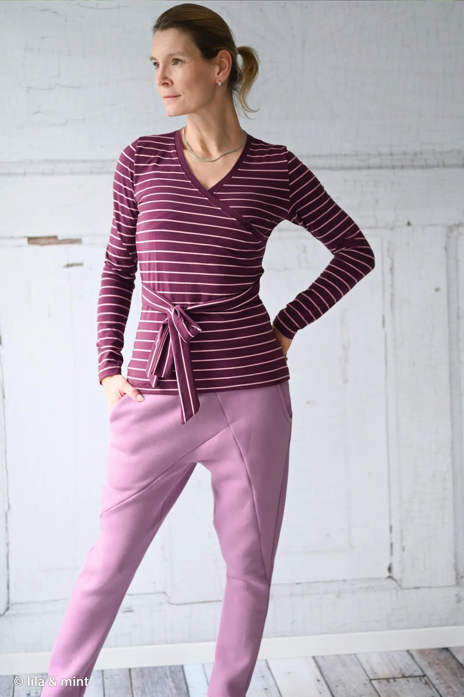 Jersey Stoff - Streifen - Stripes - Isa - Beere (Meterware ab 0.50m)