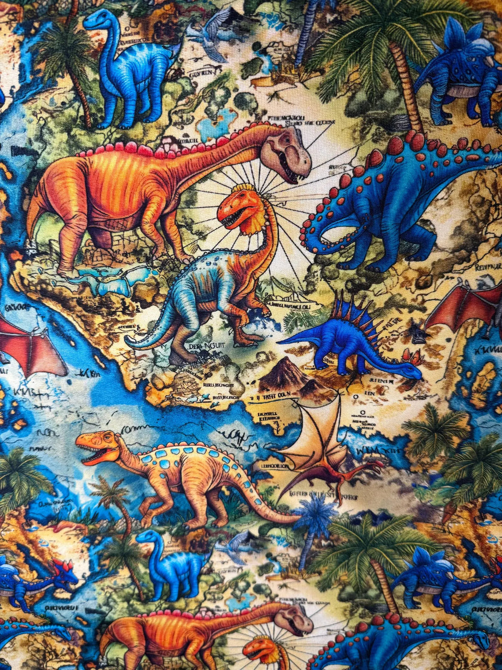 French Terry - Dino Weltkarte (Meterware ab 0.5m)