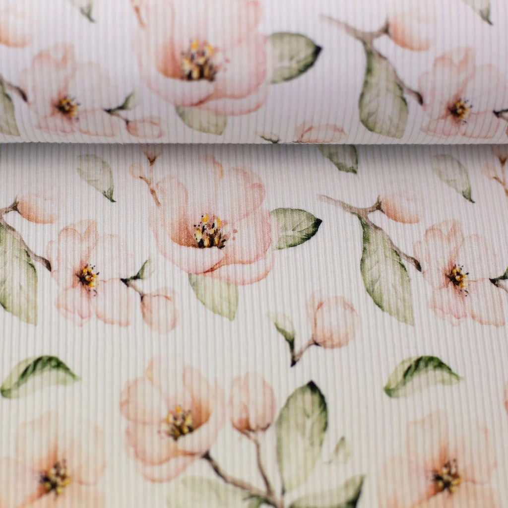Rippjersey Stoff - Flowers (Meterware ab 0.50m)