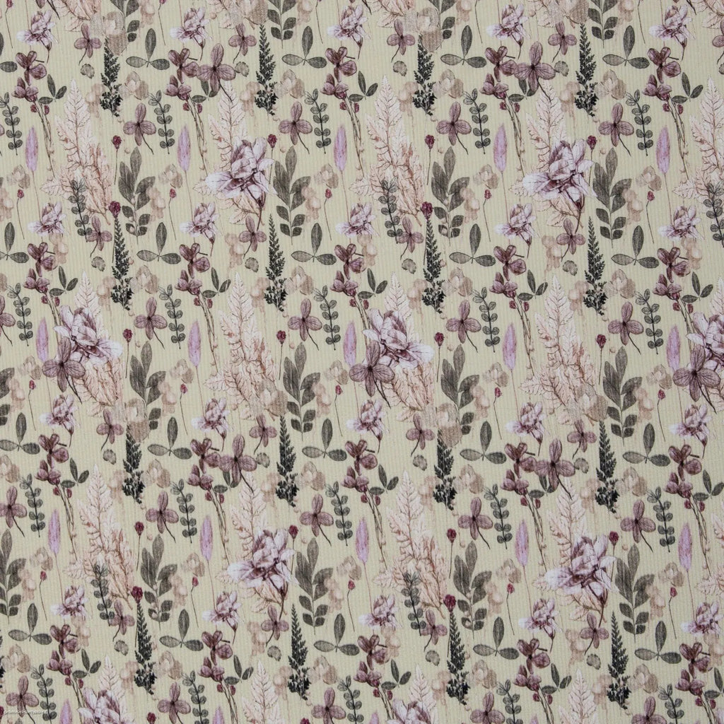 Rippjersey Stoff - Blumen - Beige (Meterware ab 0.50m)
