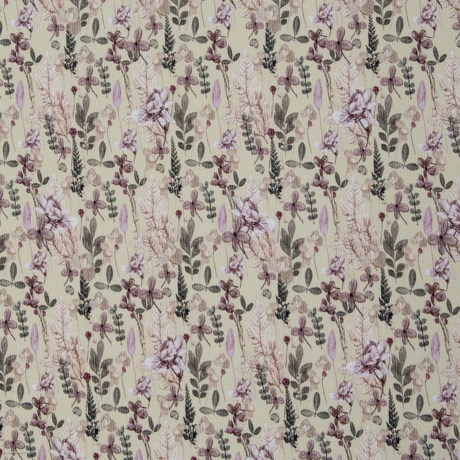 Rippjersey Stoff - Blumen - Beige (Meterware ab 0.50m)