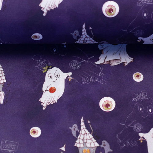 Baumwolle Webware - Halloween - Geisterschloss (Meterware ab 0.50m)