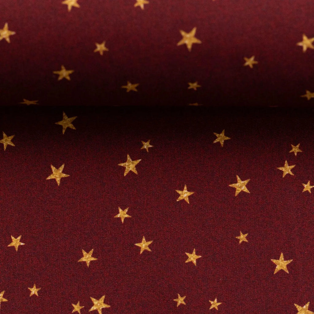 Baumwolle Webware - Sterne bordeaux - Weihnachten (Meterware ab 0.50m)