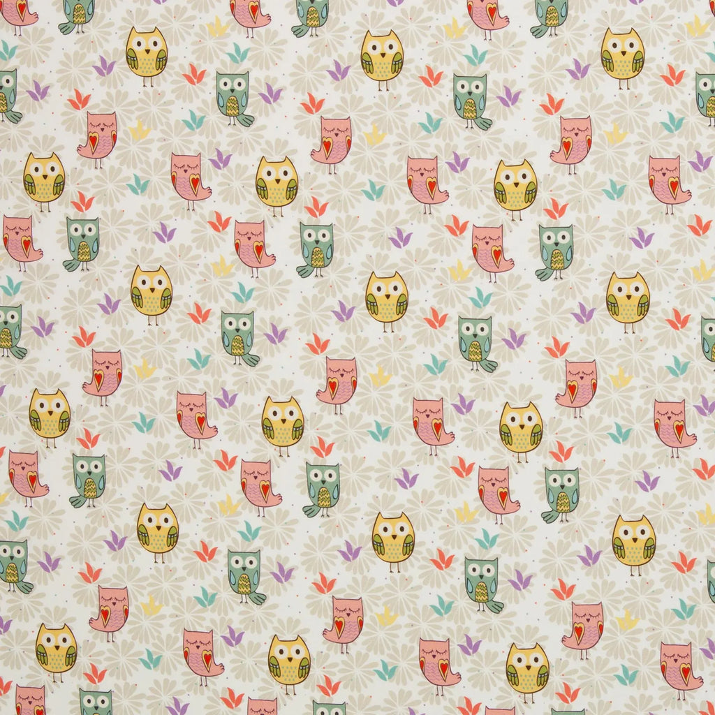 Baumwoll Webware - Hedwig Eulen beige (Meterware ab 0.50m)