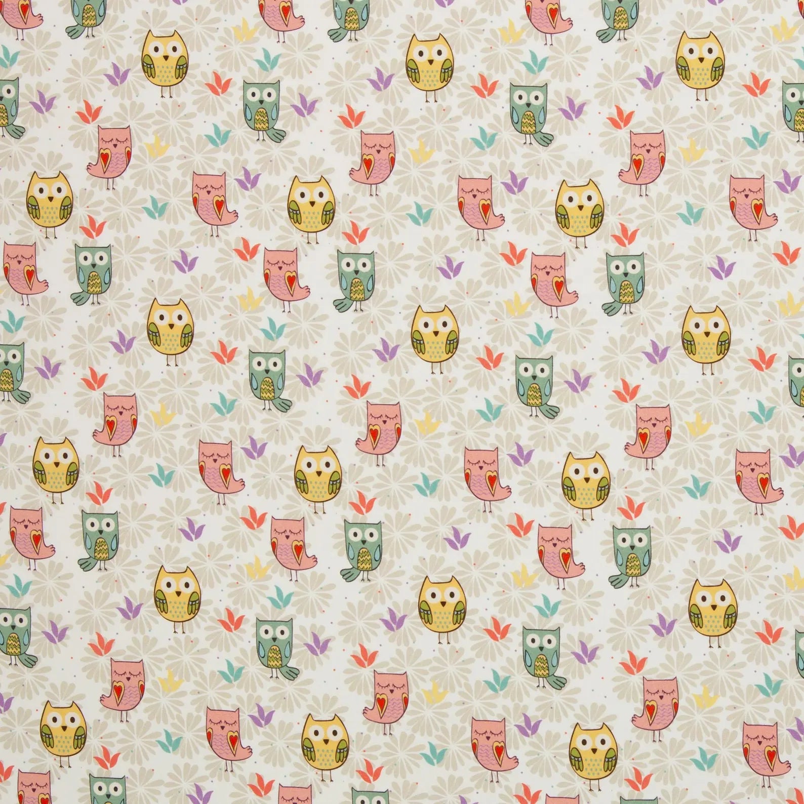 Baumwoll Webware - Hedwig Eulen beige (Meterware ab 0.50m)