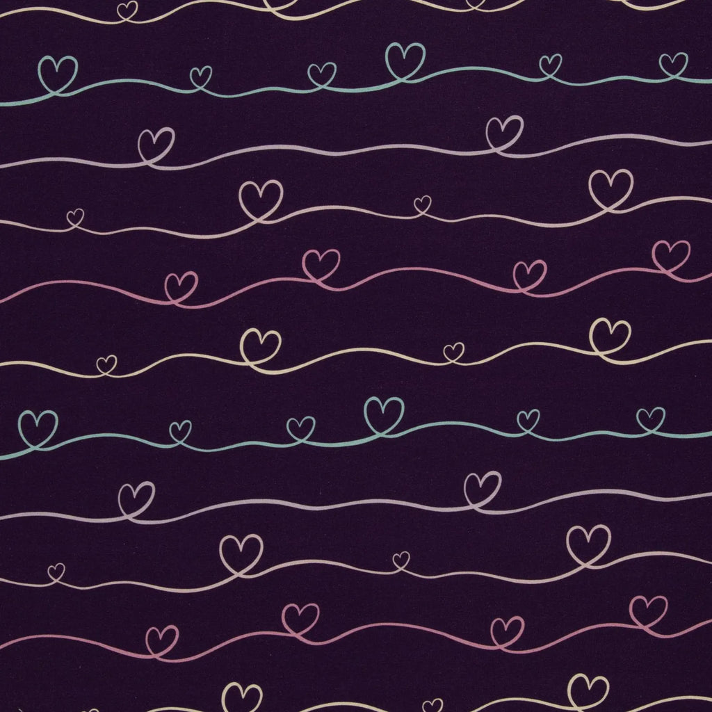 Jersey Stoff - Scribble Hearts by Mrs Mint - Lila (Meterware ab 0.50m)