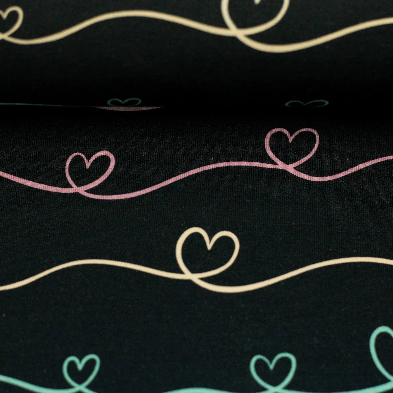 Jersey Stoff - Scribble Hearts by Mrs Mint - Schwarz (Meterware ab 0.50m)