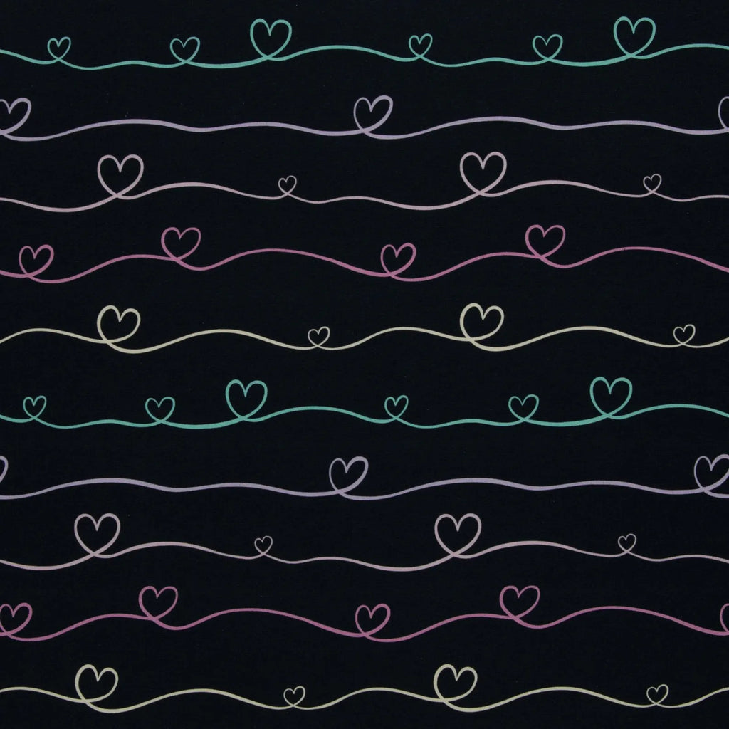 Jersey Stoff - Scribble Hearts by Mrs Mint - Schwarz (Meterware ab 0.50m)
