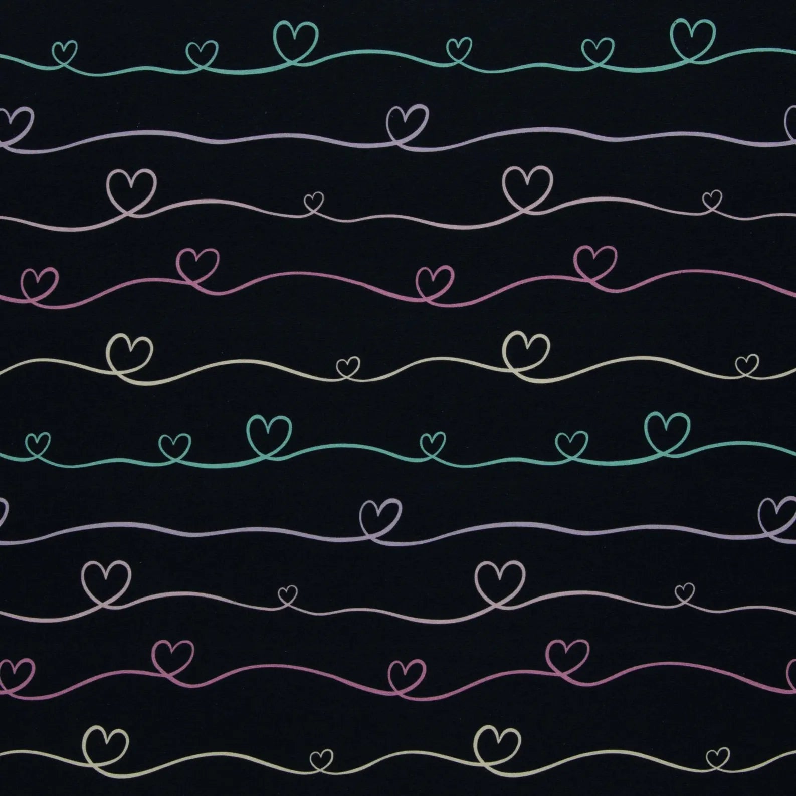 Jersey Stoff - Scribble Hearts by Mrs Mint - Schwarz (Meterware ab 0.50m)